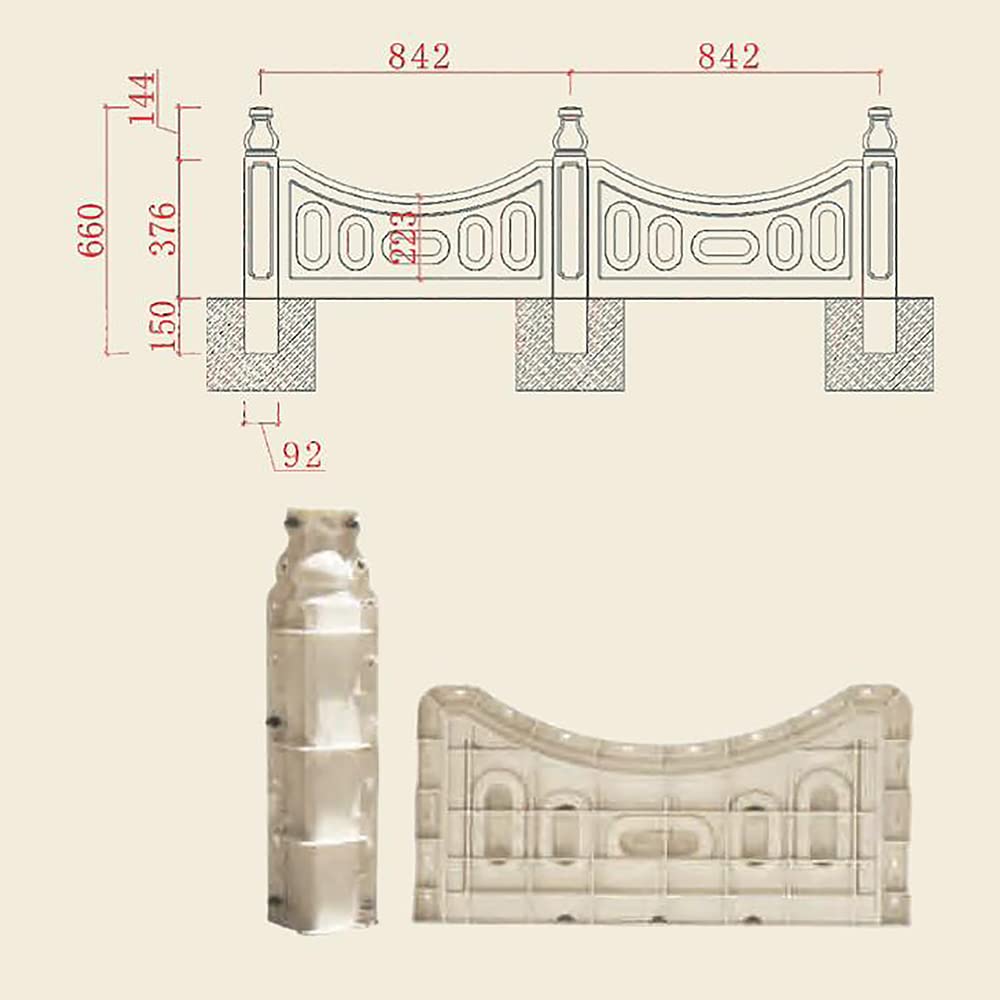 Reazone Molds Lawn Guardrail Mould 84.2x66cm Concrete Prefab Imitation Stone Garden Villa Landscape