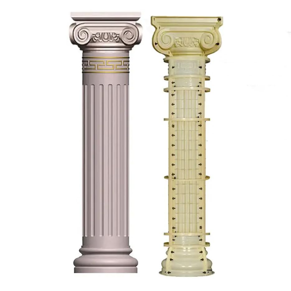 French European Roman Column Mold, Cylindrical with Grooves, for Outdoor Gate