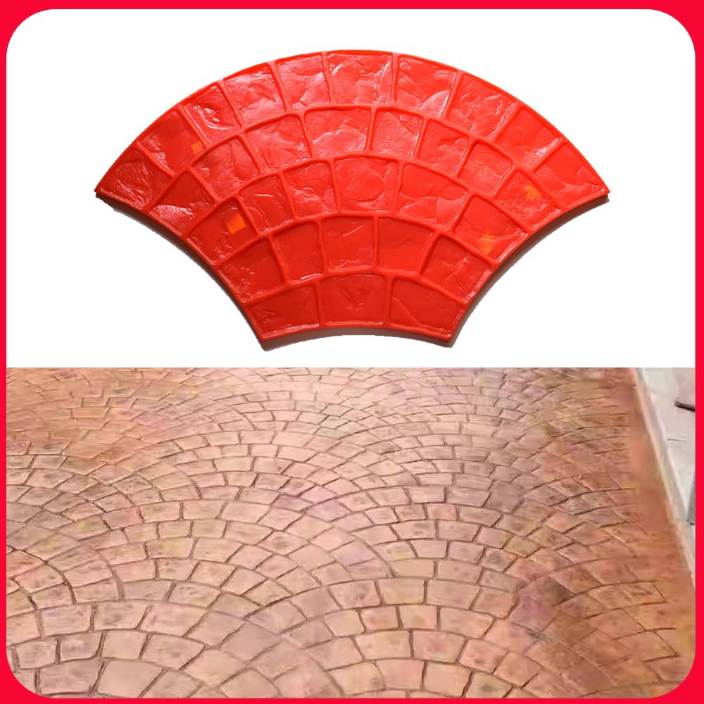 Embossed Floor Mold Color Concrete Pavement Cement Floor Park Square Floor Printing Press Mold Fan-Shaped Stone(2 Piece Set)
