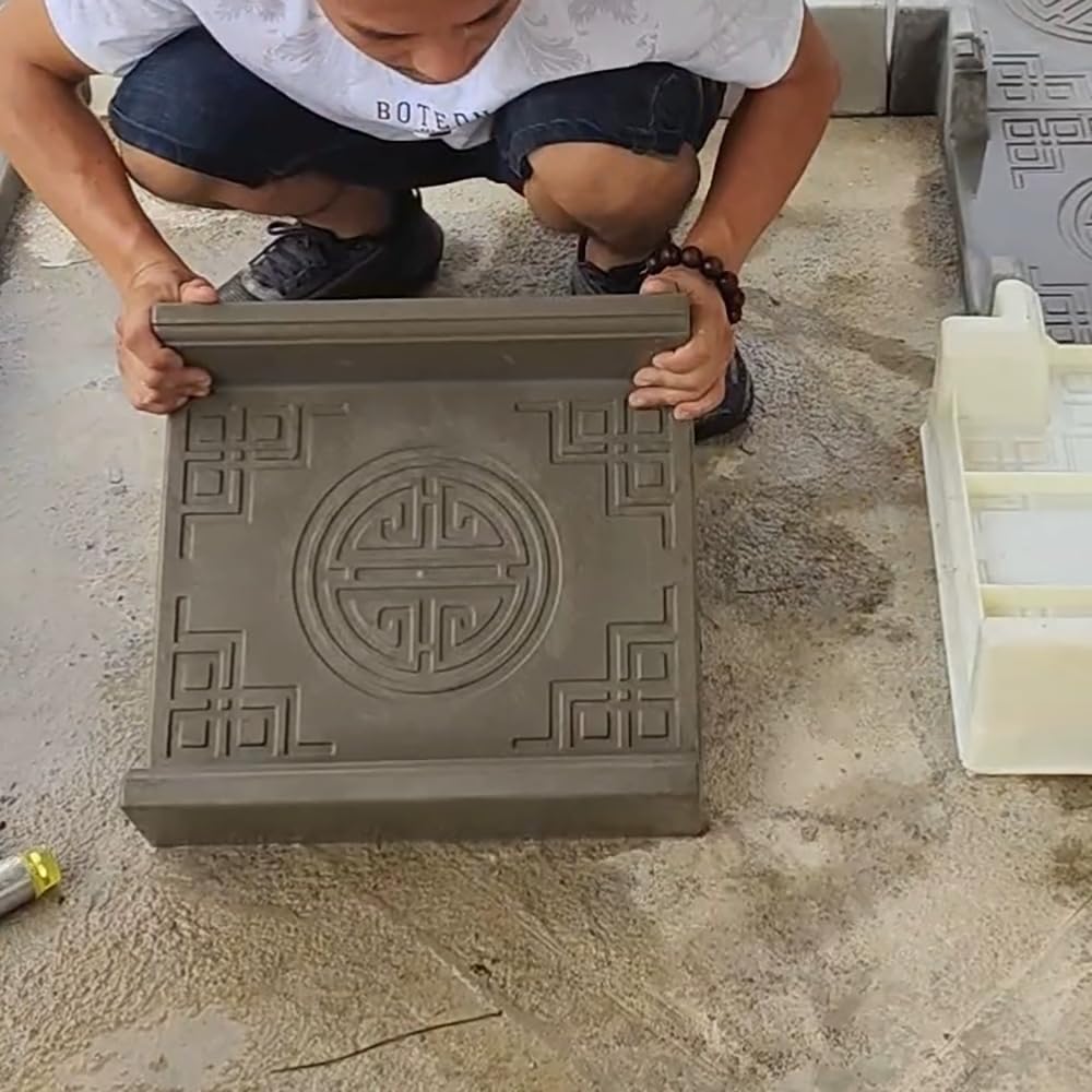 Reazone Molds Vegetable Ditch Board Mold Vegetable Patch Roadside Pastoral Vegetable Ditch Board Cement Courtyard Decoration Garden Vegetable Garden Fence Template(Set of 4), White