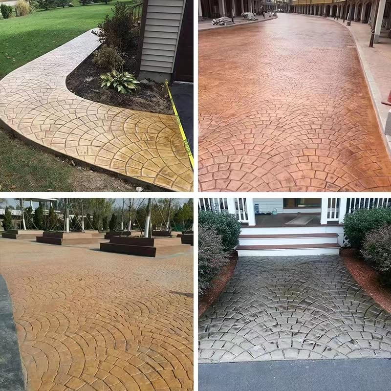 Embossed Floor Mold Color Concrete Pavement Cement Floor Park Square Floor Printing Press Mold Fan-Shaped Stone(2 Piece Set)