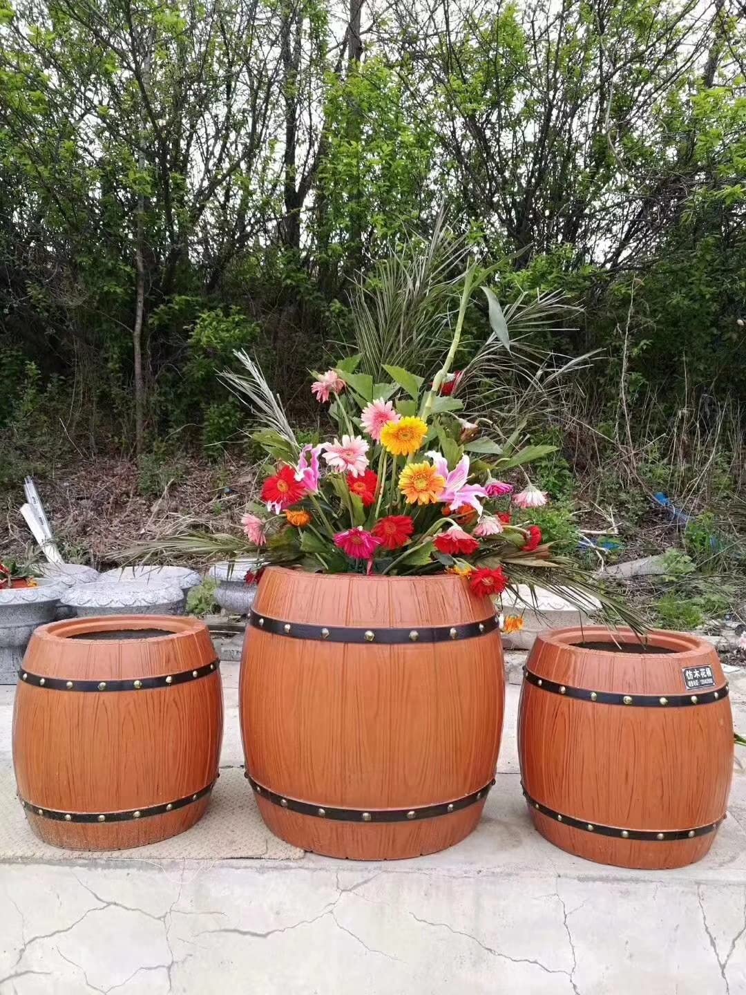 Reazone Molds Wood Texture Concrete Pot Plastic Garden Mold for Sale Model Medium